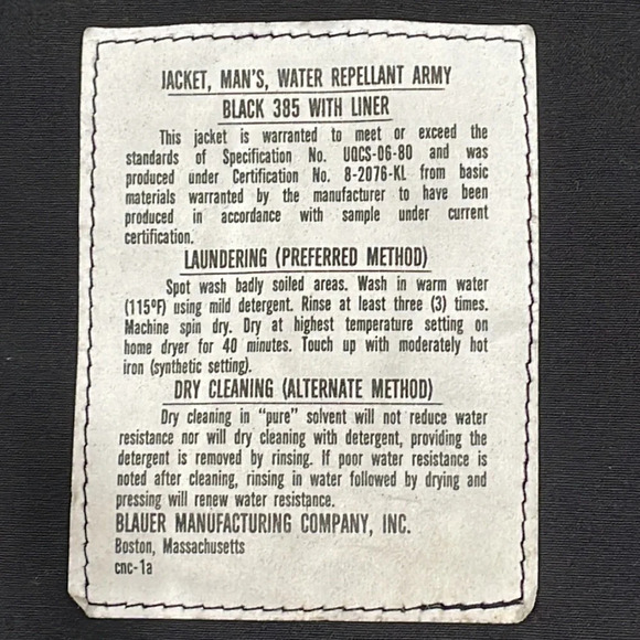 Blauer Army 385 Water Repellent Black Jacket with Liner 40R - Picture 10 of 14